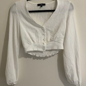 Rules of Romance White Button-Up Long Sleeve Crop Top